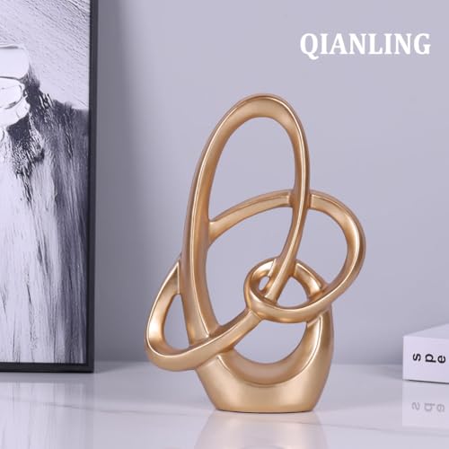 QIANLING Gold Knot Statue Decor - Modern Sculptures Home Decor, Resin Abstract Decor Art Accent,Blue Centerpieces for Living Room, Bedroom, Bathroom, Office, Shelf, Mantel - Wedding, Coffee Table - color: Gold