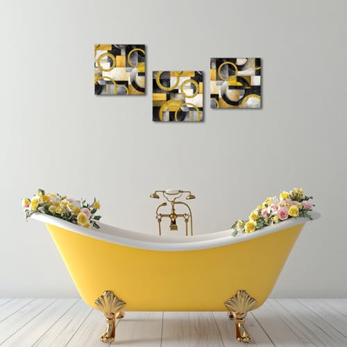 HOMEOART Yellow Wall Art Geometric Pictures Bathroom Wall Decor (Yellow) - color: Yellow