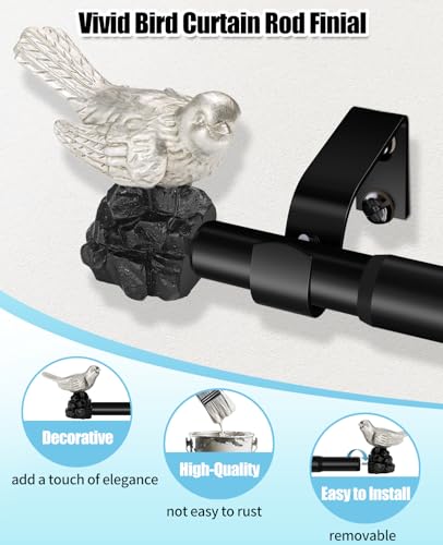 1 or 7/8 Inch Bird-Shaped Decorative Finials for Curtain Rods,Vintage Pewter Curtain Rod Ends Metal Curtain Rod Finials Ends Easy to Install Set of 2 Rod End - color: Pewter