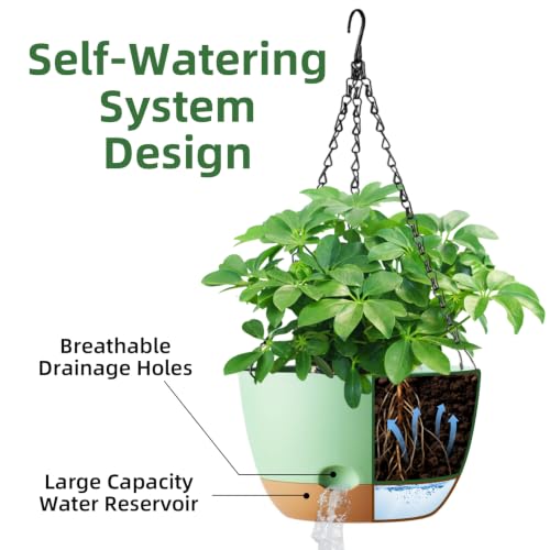 Hanging Planters, 3 Pack, Self-Watering, 10 Inch, Green - color: Green, size: 10 Inch
