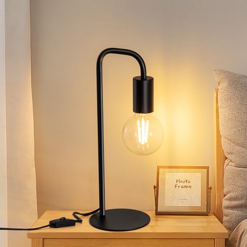 Industrial Table Lamp for Bedroom, Small Table Lamps for Bedside with Wire Switch, E26 Socket Base, Modern Nightstand Lamp for Living Room, Reading, Office, Bulb Not Included. - color: Black