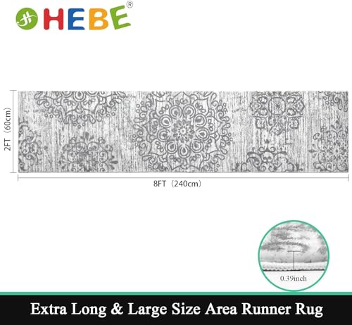 HEBE Hallway Runner Rug 2'x8', Washable Non Slip Kitchen Rug Runner - color: Grey, size: 2' x 8' (Rectangular)
