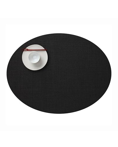 Chilewich Mini Basketweave Placemats, Woven Oval Placemats Set of 4 - color: Black, size: 14"x19.25"