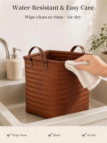 Wicker Storage Baskets, 4 Pack Woven Baskets for Shelves, Brown - color: Square Brown