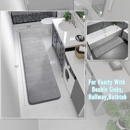 Yimobra 72"x24" Bathroom Runner Rug, Extra Long Memory Foam Bath Mat - color: Grey, size: 72" X 24"