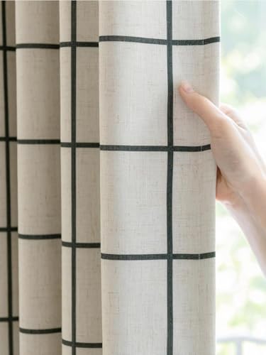 THREE GIRLS Plaid Pinch Pleated Curtains -Industrial Blackout Linen Buffalo Drapes, Thermal Insulated Window Panels for Gaming Room Boy's Room Home Theater, 102 Inches Long Black 2 Panels Set - color: Black, size: 40"W x 102"L (Pack of 2)