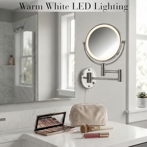 JERDON Lighted Wall-Mount Makeup Mirror - 8X - Chrome - HL88CL - color: Chrome Plug in
