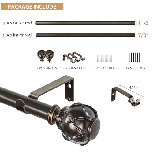 KAMANINA 1 Inch Curtain Rod 36-72 Inch, Antique Bronze Single Drapery Rods - color: Antique Bronze, size: 36-72"