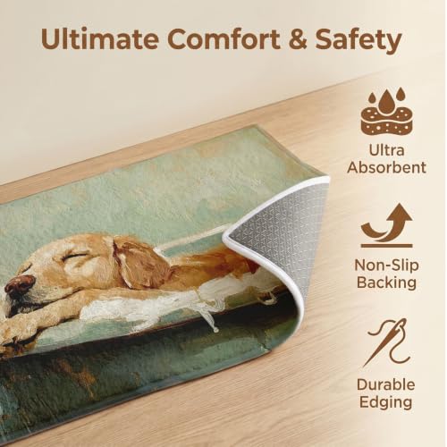 Sage Green Golden Retriever Bath Mat,Retro Dog Bathroom Rug