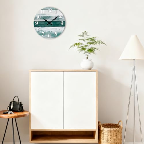 Wall Clock Silent Non-Ticking Wooden Clocks Battery Operated 12 Inch - color: Green, size: 12 Inch