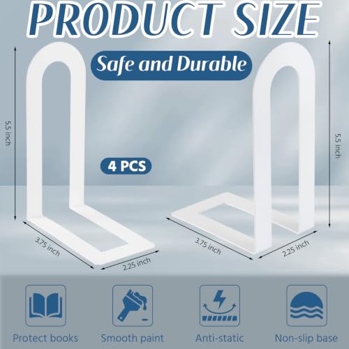 Chunful 4 Pcs White Metal BookEnds Shelves, 5.5 x 3.75 x 2.25 in - color: White, size: 5.5 x 3.75 x 2.25 in