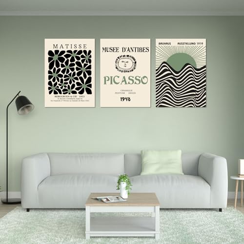 Framed Sage Green Wall Art Set of 3, Abstract Matisse Canvas Wall Decor - color: Sage Green Matisse Wall Art, size: 16x24Inchx3pcs-Framed