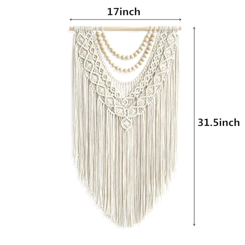 guzhiou Macrame Wall Hanging Boho Geometric Woven Tapestry Cotton Handmade Bohemian Art Decor with Wood Bead Wall Decor for Bedroom Living Room Apartment Nursery 31.5" L x 17" W (Wood bead-B) - color: Wood bead-B