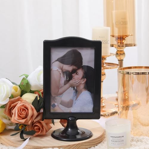 Meonua 10 Pack Double Sided 4x6 Photo Frames, Tabletop Standing Display for 2 Pictures Each | Self-Standing Pedestal Frame for Wedding Tables, Bridal Party, Desk, Home & Office Decor (Black) - color: black