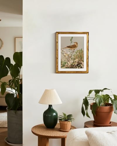 InSimSea Gold Bamboo Framed Wall Art, Spring Bird on Branch Prints, 11x14In - color: Branch Spring Bird