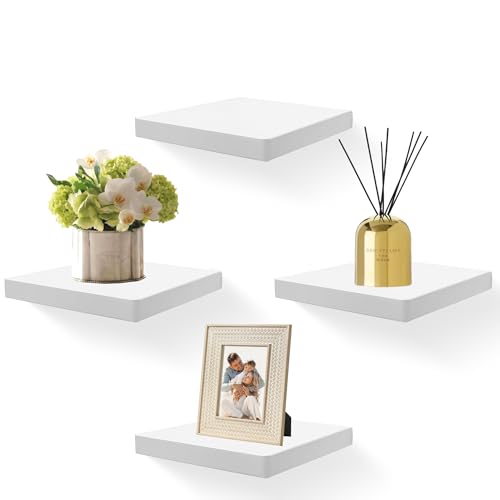 Small Floating Shelves for Wall Set of 4, 8 Inch Square Shelves,White - color: White, size: 8 Inch-4Pcs