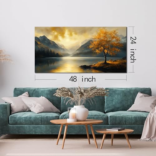 Ouzzlie Scenery Canvas Art Gold Picture for Office - color: Yellow, size: 48"L x 24"W