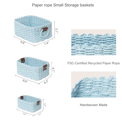 Woven Paper Rope Wicker Basket for Organizing(Set of 3,Blue) - color: Sky-Blue