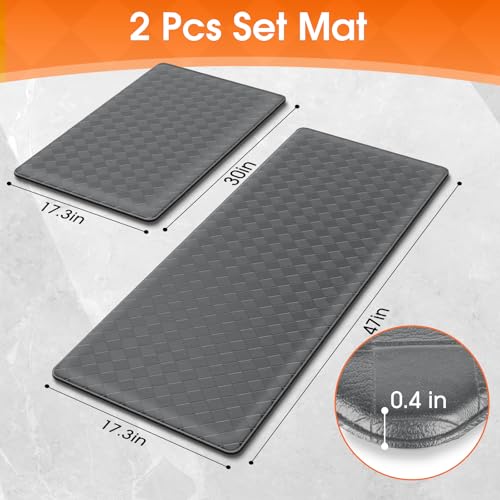 TranquilRelax 2-Piece Kitchen Mats, Cushioned Non-Slip Floor Mats, Grey - color: Grey, size: 2-Piece | 30"+47" | Standard