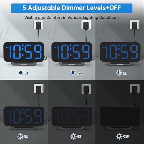 Peakeep Small Digital Alarm Clock for Bedrooms, Loud for Heavy Sleepers - color: Black With Blue