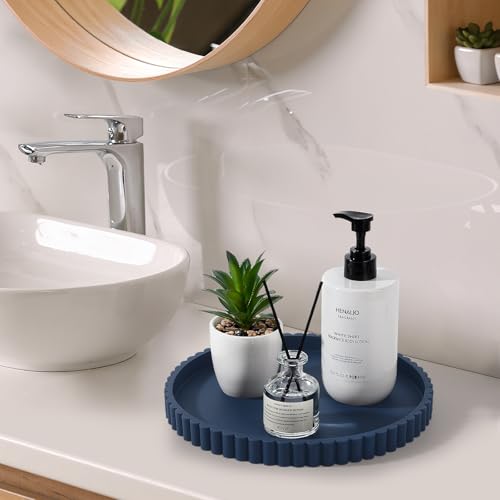 Round Bathroom Tray Perfume Organizer Coffee Table Decor, 10" Dark Blue - color: Dark Blue, size: 10"