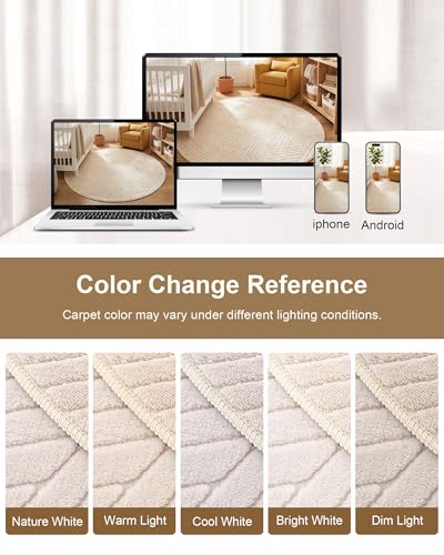 Carvapet 5.2ft Round Rug Beige Washable High Low Pile Carpet - color: Yarn Beige, size: 5.2' Round