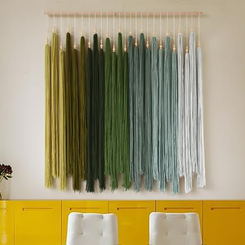 Macrame Wall Hanging Large Geometric Handmade Beaded Tassel Decor 39"W*45"L - color: Green1