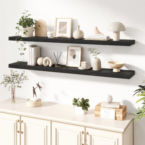 Dreamland 55 Inches Wall Mounted Wood Floating Shelves, Black, 2 Pack - color: Black, size: 55in