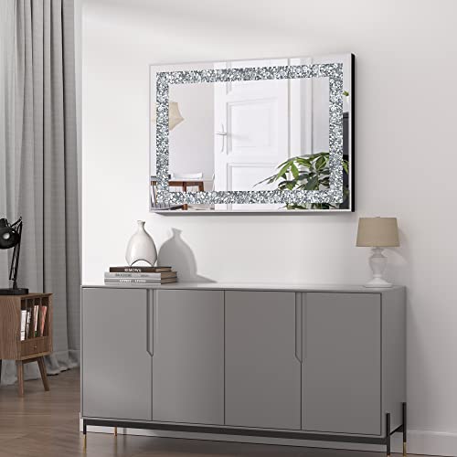 28 x20 Crystal Decorative Silver Mirror, Diamond Wall Mirror for Bathroom - color: Silver1, size: 28"L x 20"W