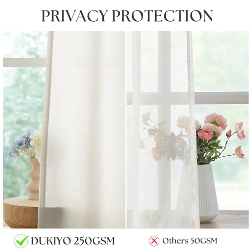 Beige White Linen Grommet Semi Sheer Curtains 54 Inches Length 2 Panels Set - color: Natural, size: 52"W x 54"L (Pack of 2)