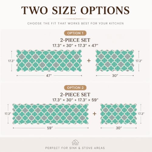 Arenarug Scalloped Trellis Kitchen Mats for Floor, Aqua Gray Kitchen Rugs - color: Aqua Gray, size: 17.3"x30"+17.3"x59"