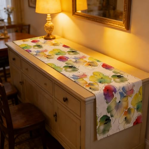 OYIMUA Colorful Flowers Spring Table Runner, Seasonal Summer Floral Runner for Kitchen Dining Table Holiday Home Party Decor 13x90 Inches - color: Flowers-b, size: 13" x 90", Table Runner