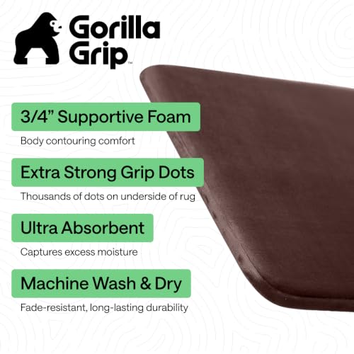 GORILLA GRIP® Memory Foam Bath Rug for Bathroom, 24x17 Brown - color: Brown, size: 24" X 17"