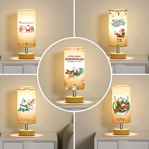 Table Lamp for Bedroom(Cream Shade - Wood Base, 11.6" Inline Control) - color: Cream Shade-Wood Base 1pc, size: 11.6" Inline Control