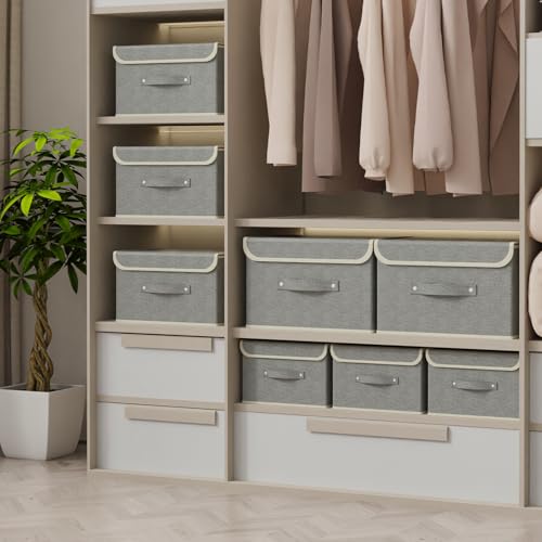 Foldable Fabric Storage Cubes with Lids,Grey 10.2x7.9x6.7in,5 Pack - color: Grey, size: 10.2x7.9x6.7in(5-pack)