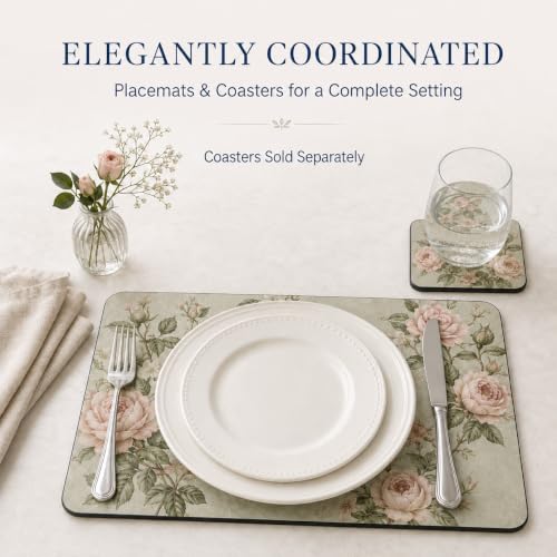 Pimpernel Antique Roses Cork-Backed Placemats - Beige, Set of 4 - size: 15.7" x 11.7" Rectangular, style: Antique Roses