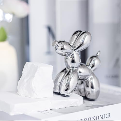 Ceramic Silver Balloon Dog Statue 4.3" Art Decor Sculpture - color: Sliver