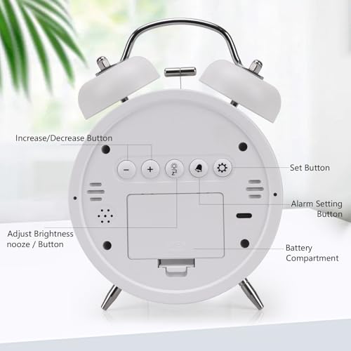 Digital Small Alarm Clock, 4.5 Inch Double Bell Electronic LED Alarm Clock - color: White