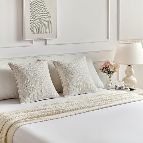 FUTEI Pack of 2 Tweed Chenille Throw Pillow Covers 16x16 Inch, Cream - color: Cream, size: 16" x 16" (Pack of 2)