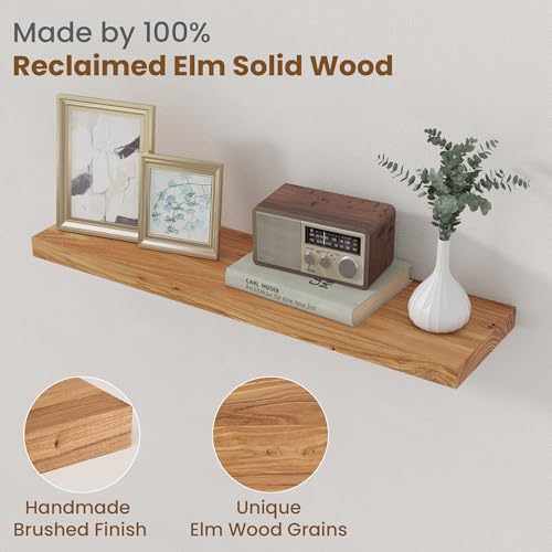 Floating Shelves for Wall, 8" Deep Elm Wood Shelves, 30in Set of 2, Natural - color: Natural, size: Flat Edge, 30inch, 2Packs