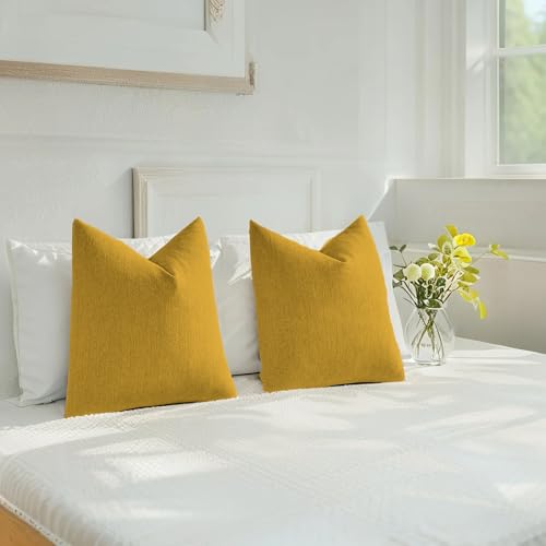 HAUSSY Pack of 2 Faux Linen Soild Throw Pillow Covers 16x16 Inch, Cream - color: Mustard Yellow, size: 16" x 16" (Pack of 2)