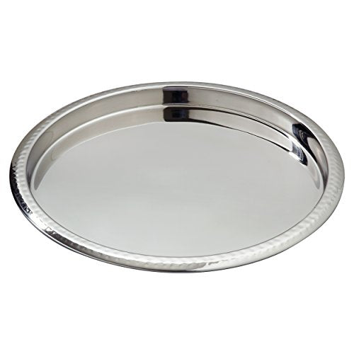 Elegance Stainless Steel Hammered Rim Bar Tray, 14" Diameter, Silver (72554)