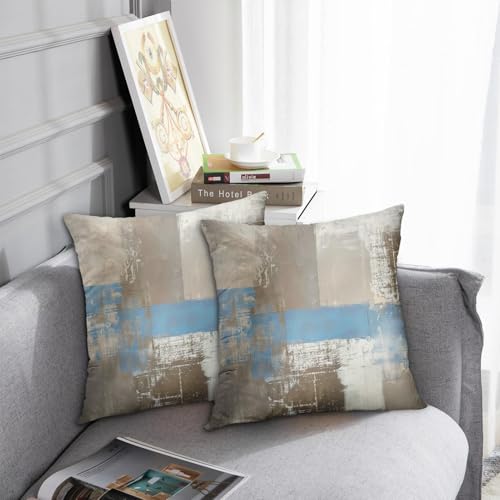 Britimes Throw Pillow Covers Set of 2, 18 x 18 Inch, Brown Beige Blue - color: Blue Brown, size: 18" x 18" (Pack of 2)
