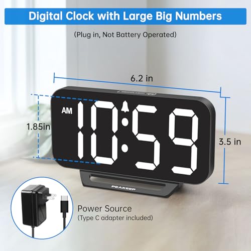 Peakeep Small Digital Alarm Clock for Bedrooms, Loud for Heavy Sleepers - color: Black With White