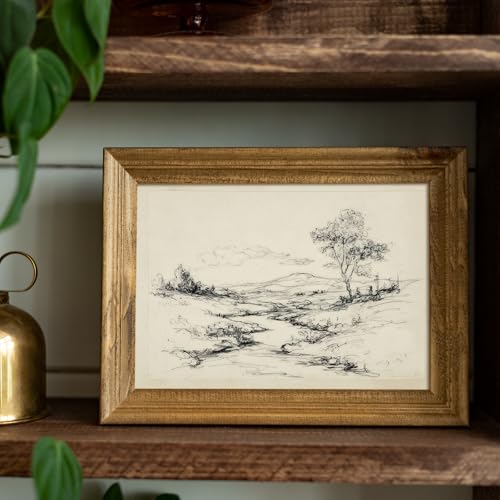 uniro Fall Countryside Landscape Ink Sketch Print, Retro Rustic Autumn River Drawing Wall Art, B&W Autumn Farmhouse Decor - 8x10 Unframed - color: Sketch Path, size: 10"L x 8"W