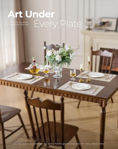 Woven Vinyl Beige Placemats Set of 12, Linen Look & Easy to Clean - color: Beige, size: Set of 12