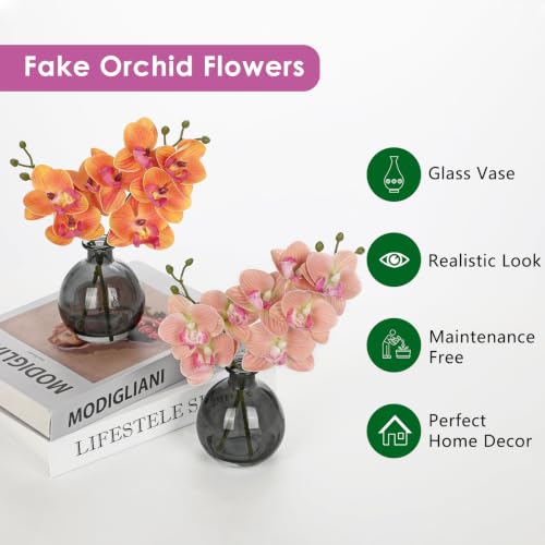 Oairse Pink Rose Orchid Artificial Flower Faux Orchid Arrangement with Vase - color: Pink Rose/Black Vase