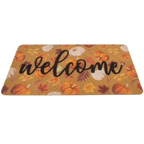 IZUS Fall Hello-Pumpkin Welcome-Doormats Outdoor-Entrance Autumn Harvest-Festival Non-Slip Frontdoor Mat 17x29inch - color: Harvest Pumpkin