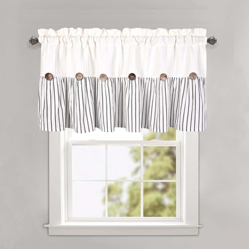 DOSLY IDÉES Farmhouse Rustic Spa Waffle & Cotton Valance, 52x18 Inch - color: Beige & Black Striped, size: 52"W x 18"L (Pack of 1)