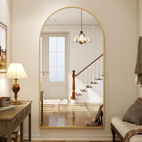 Arched Full Length Mirror, 86" x 40" Oversized Floor Mirror - color: Gold, size: 86"L x 40"W